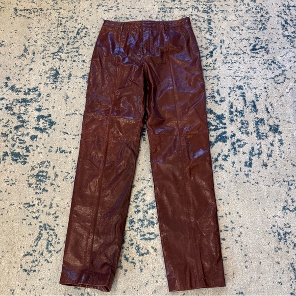 Vintage 90s Brown Leather Straight Leg High Waisted Pants size 8 Boho Western - Picture 1 of 9